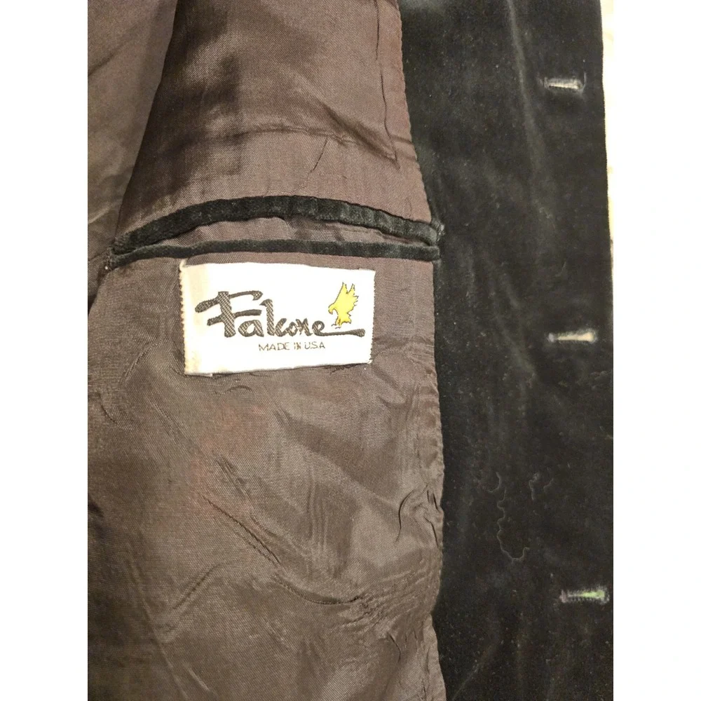 Falcone Suit Mens 50L 42x33 Solid Black VELVET Parsons Collar Vintage Union Made